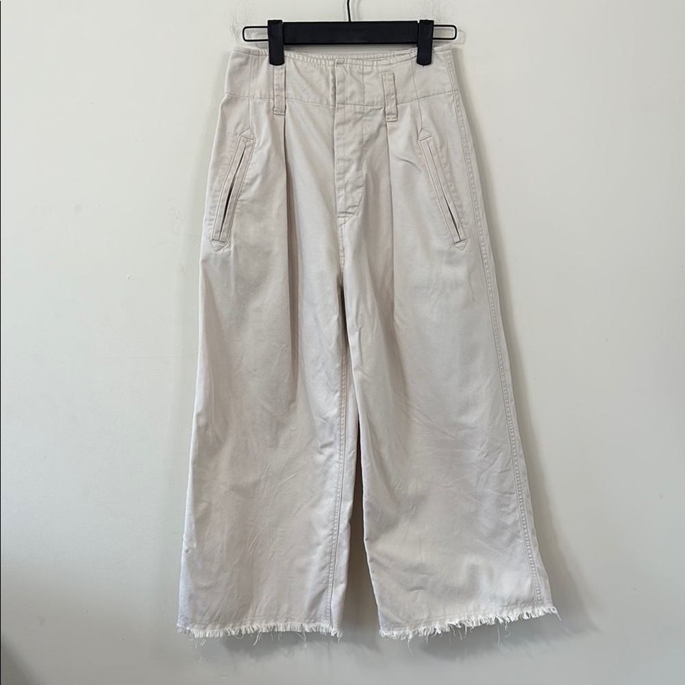 Isabel Marant Étoile Odea Cropped Wide Leg Pants Beige Size 36 - Picture 2 of 12